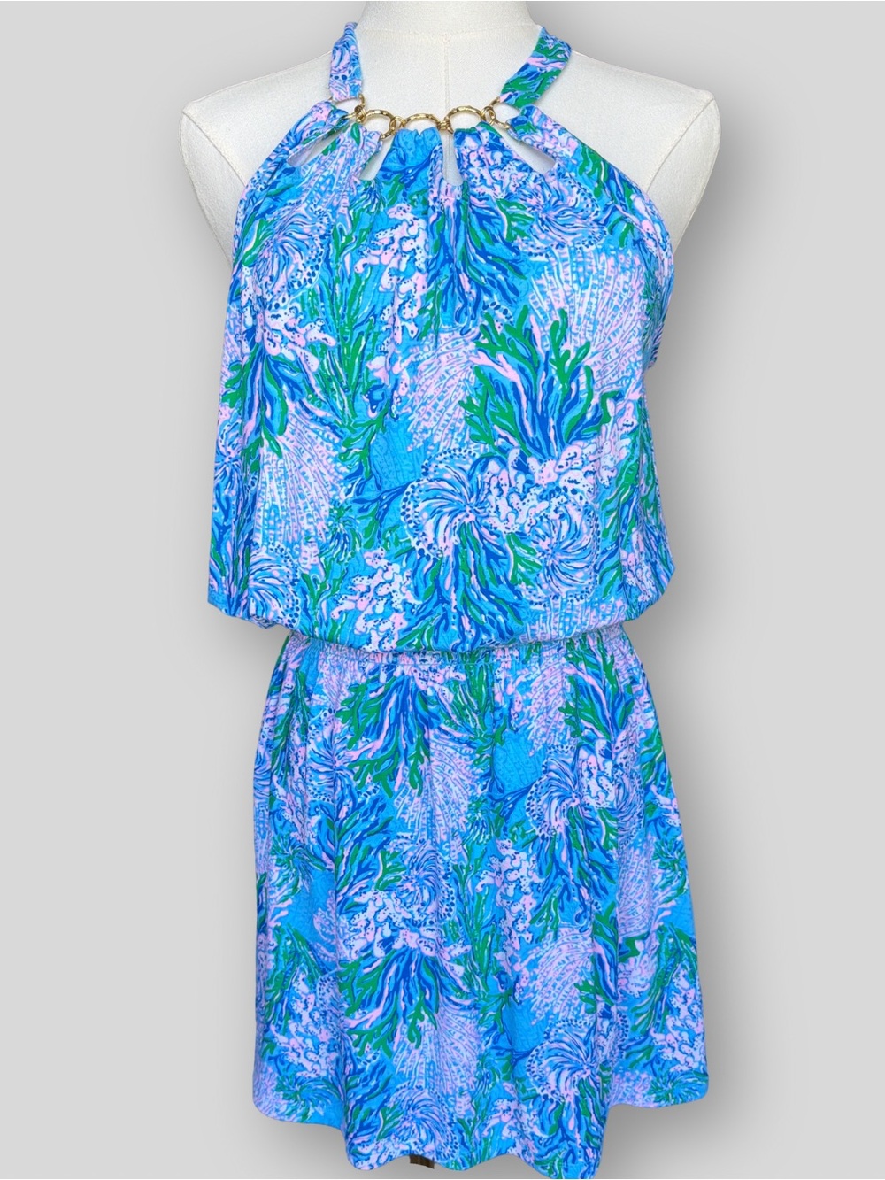 Lilly Pulitzer Shirelle Skirted Romper Las Olas Aqua Strong Current Sea S NWOT